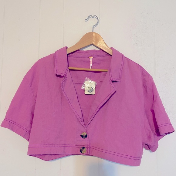 Free People Honeydew Crop Button Down Top - Picture 5 of 9